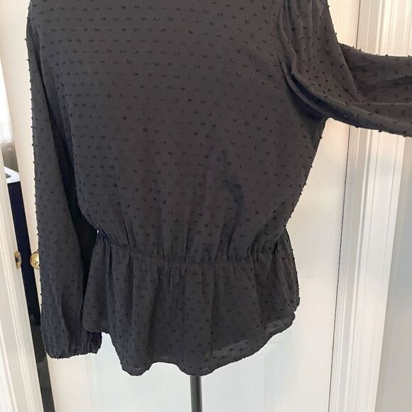 GAP Crew Neck Polka Dot Textured Long Sleeve Lined Peplum True Black Blouse - Picture 5 of 13